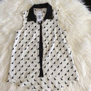 Little Miss Chic Studded Cat Blouse Size 10-11Y